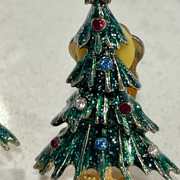 Eisenberg Ice Christmas Tree Earrings Holiday Jewelry Vintage Gold-tone Enamel - Picture 6 of 6